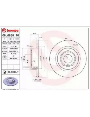 08.6838.10 Disco de freno Brembo