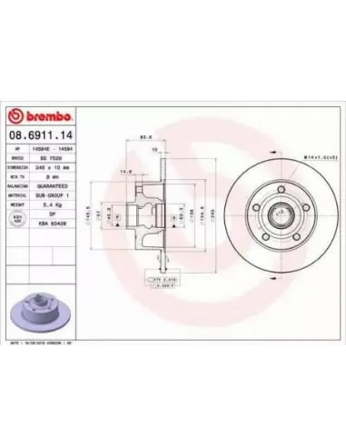 08.6911.14 Disco de freno Brembo