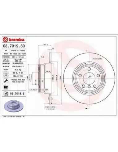 08.7019.80 Disco de freno Brembo