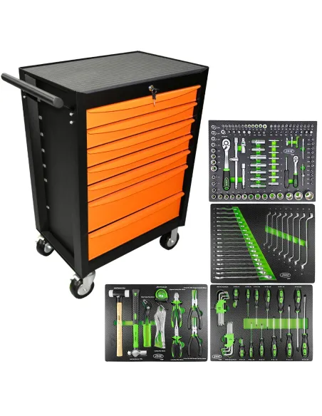 52393 Carro De 7 Cajones naranja Con Herramientas En Surtido JBM