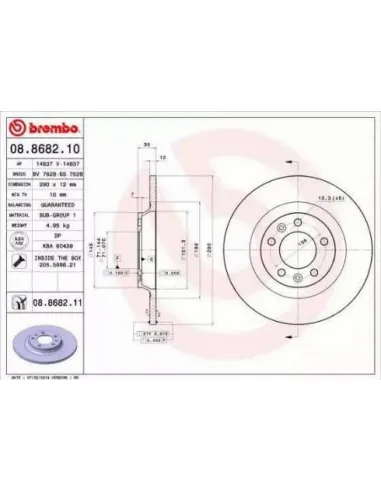 08.8682.10 Disco de freno Brembo