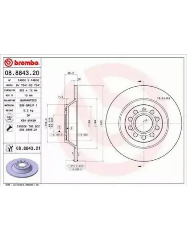 08.8843.20 Disco de freno Brembo