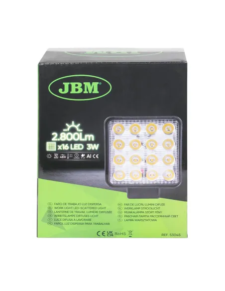 53045 Faro De Trabajo De 16 Leds 48W Cuadrado Luz Dispersa JBM