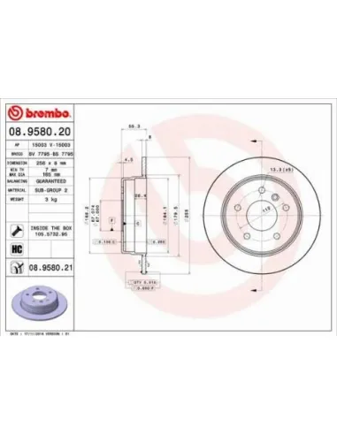 08.9580.21 Disco de freno Brembo