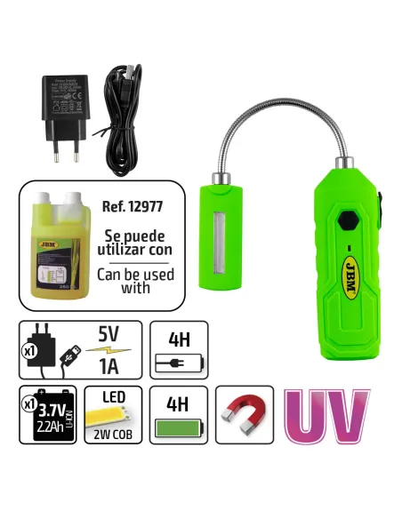 53530 Lámpara Portátil Cob Ultravioleta Flexible Con Base Imanta JBM