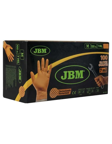 53551 Guantes naranjas Desechables De nitrilo T:M 7,0Mil100 Uds. JBM