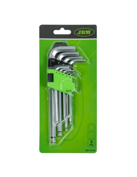 53740 Set De 9 Llaves Allen Largas Con Punta Redonda JBM