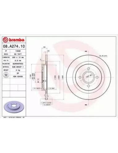 08.A274.10 Disco de freno Brembo