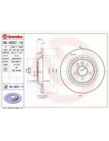 08.A537.10 Disco de freno Brembo