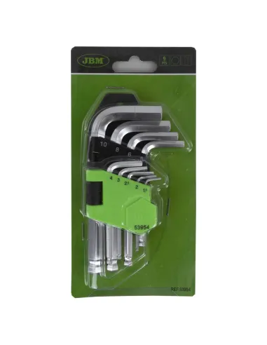 53954 Set De 9 Llaves Allen Cortas Con Punta...