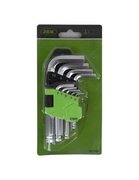 53954 Set De 9 Llaves Allen Cortas Con Punta Redonda JBM