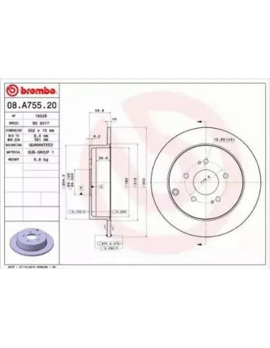 08.A755.20 Disco de freno Brembo