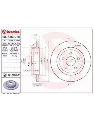 08.A863.11 Disco de freno Brembo