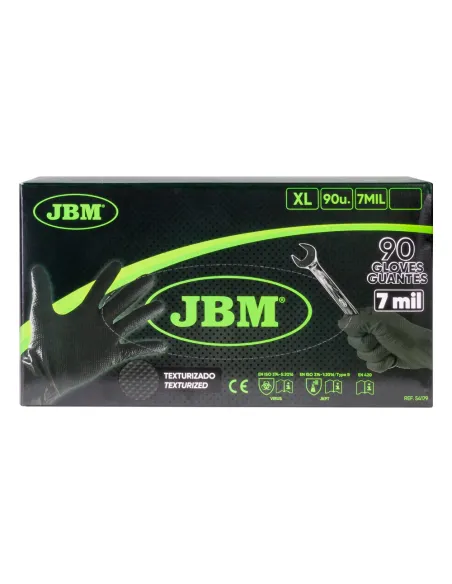 54179 Guantes negros Desechables De nitrilo T:Xl 7,0Mil90 Uds. JBM