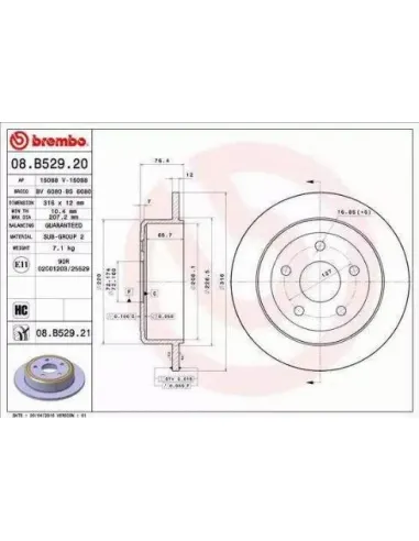 08.B529.21 Disco de freno Brembo