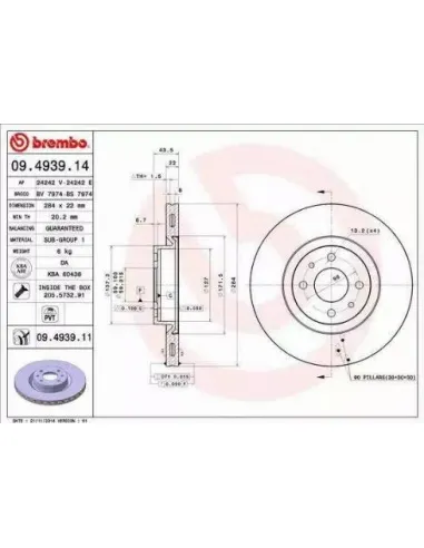 09.4939.11 Disco de freno Brembo