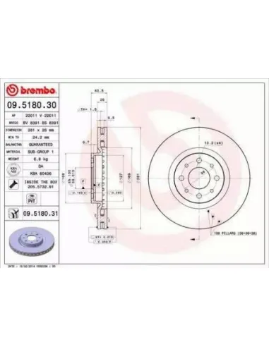 09.5180.30 Disco de freno Brembo