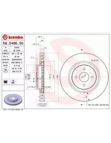 09.5486.50 Disco de freno Brembo