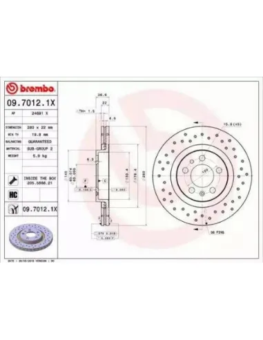 0970121X Disco de freno Brembo