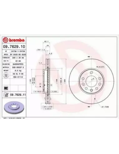 09.7629.10 Disco de freno Brembo