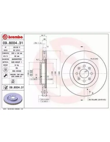 09.8004.31 Disco de freno Brembo