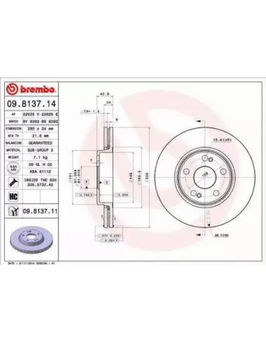 09.8137.14 Disco de freno Brembo