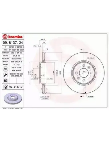 09.8137.21 Disco de freno Brembo