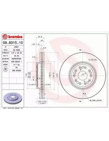 09.8315.10 Disco de freno Brembo