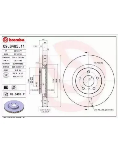 09.8485.11 Disco de freno Brembo