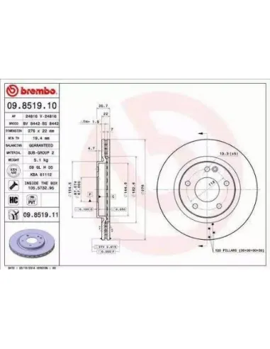 09.8519.10 Disco de freno Brembo