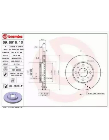 09.8616.10 Disco de freno Brembo