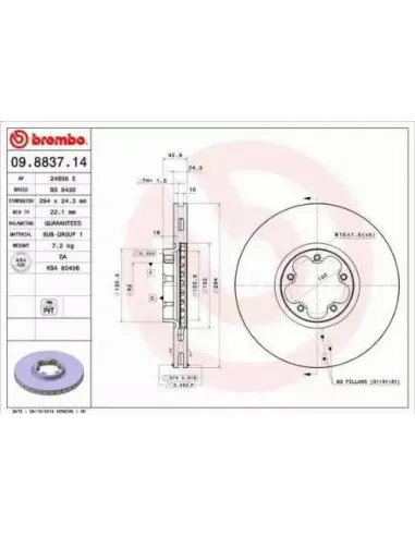 09.8837.14 Disco de freno Brembo