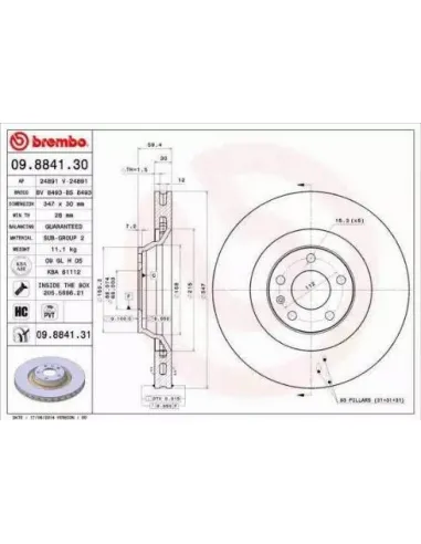 09.8841.30 Disco de freno Brembo