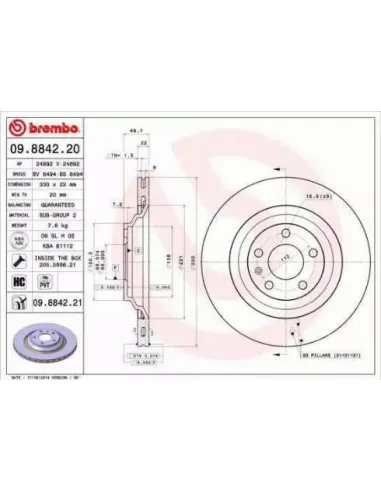 09.8842.20 Disco de freno Brembo