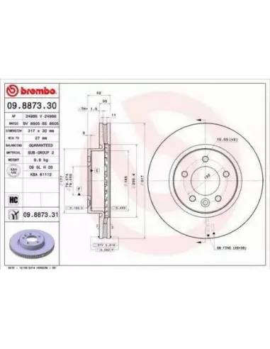 09.8873.30 Disco de freno Brembo