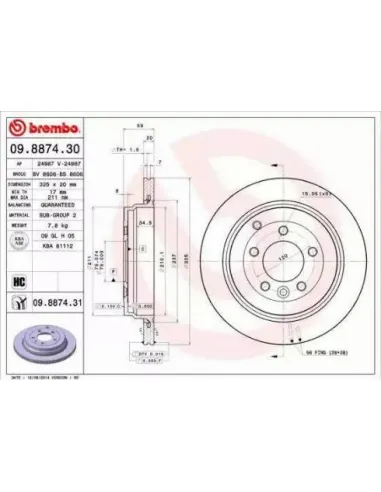 09.8874.30 Disco de freno Brembo