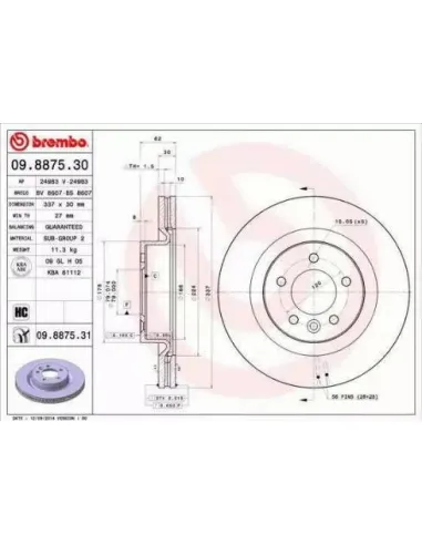 09.8875.30 Disco de freno Brembo