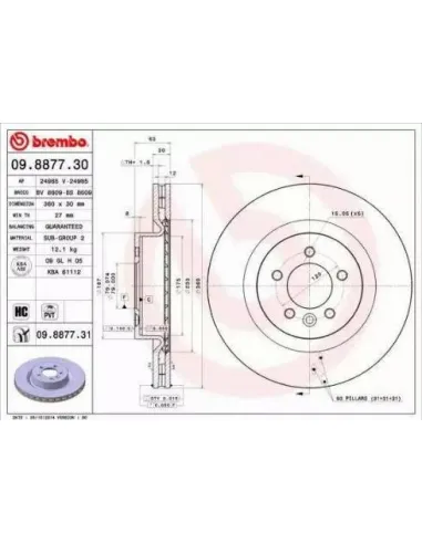 09.8877.30 Disco de freno Brembo