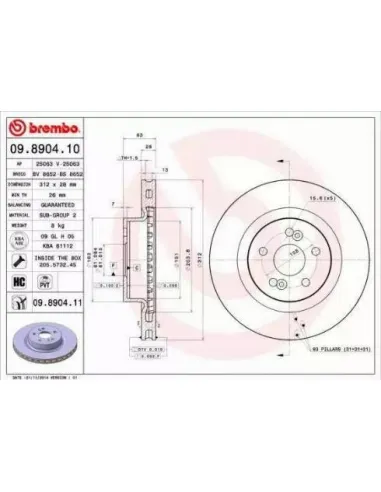 09.8904.10 Disco de freno Brembo