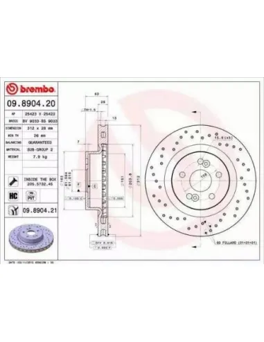 09.8904.20 Disco de freno Brembo