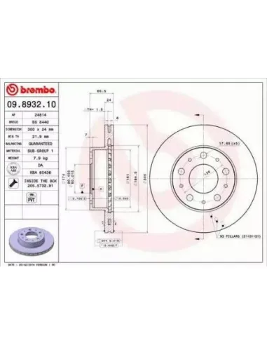 09.8932.10 Disco de freno Brembo