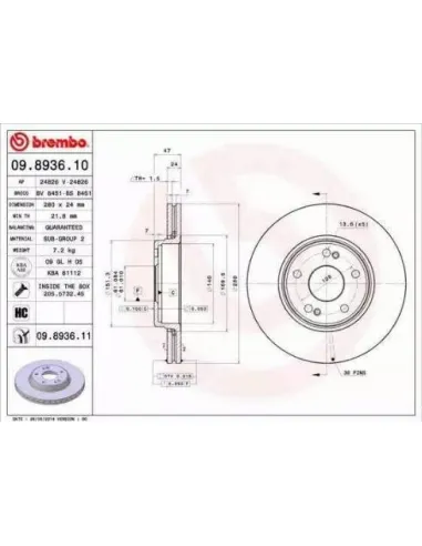 09.8936.10 Disco de freno Brembo