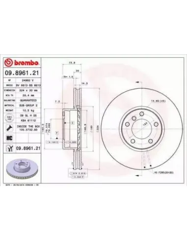 09.8961.21 Disco de freno Brembo