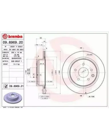 09.8969.20 Disco de freno Brembo