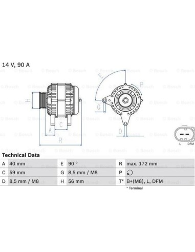 BOSCH 0 986 047 250 - Alternador Golf V