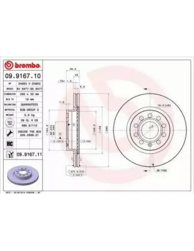 09.9167.10 Disco de freno Brembo