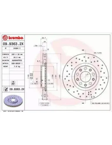 0993632X Disco de freno Brembo