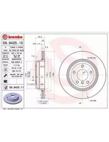 09.9425.10 Disco de freno Brembo