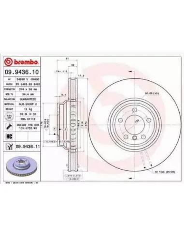 09.9436.11 Disco de freno Brembo