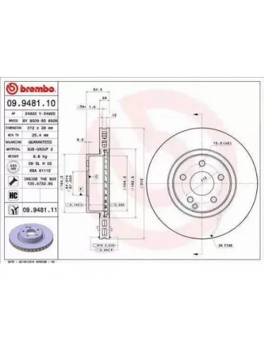 09.9481.10 Disco de freno Brembo